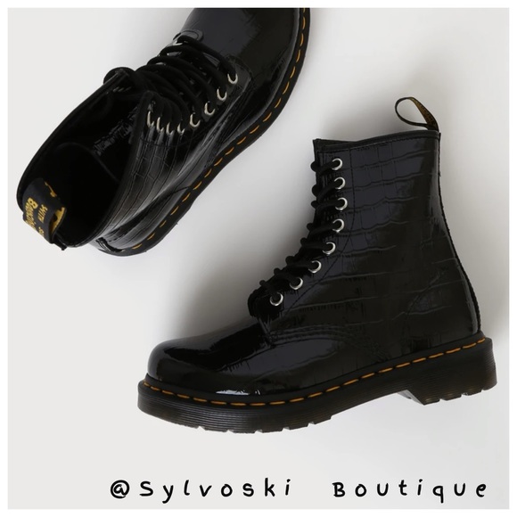 🆕 DR MARTENS 1460 W Black Patent Lamper Leather Croc 8-Eye Boots NWT - Picture 5 of 10